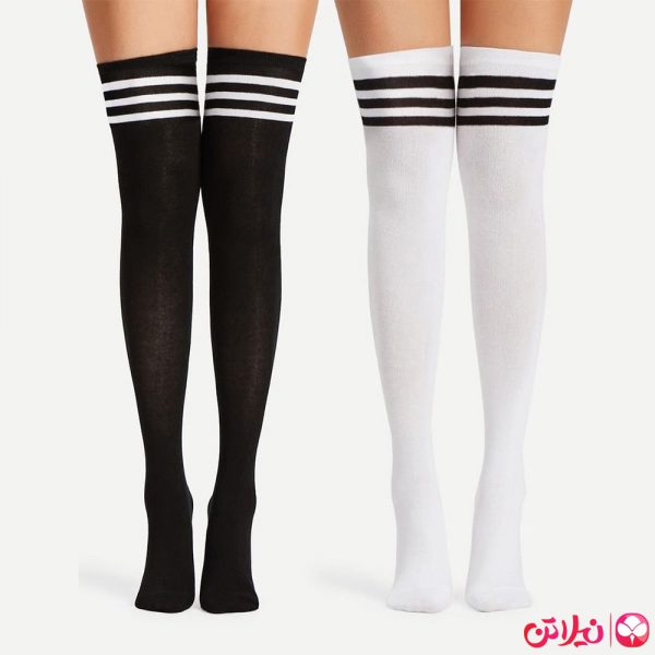 جوراب زنانه ساق بلند طرح بالا خط دار - Image 3
